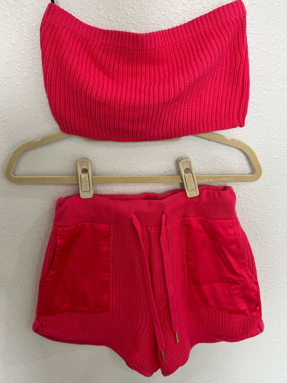 SER.O.YA Hot Pink Knit Strapless Crop Top & Shorts Matching Set S/XS